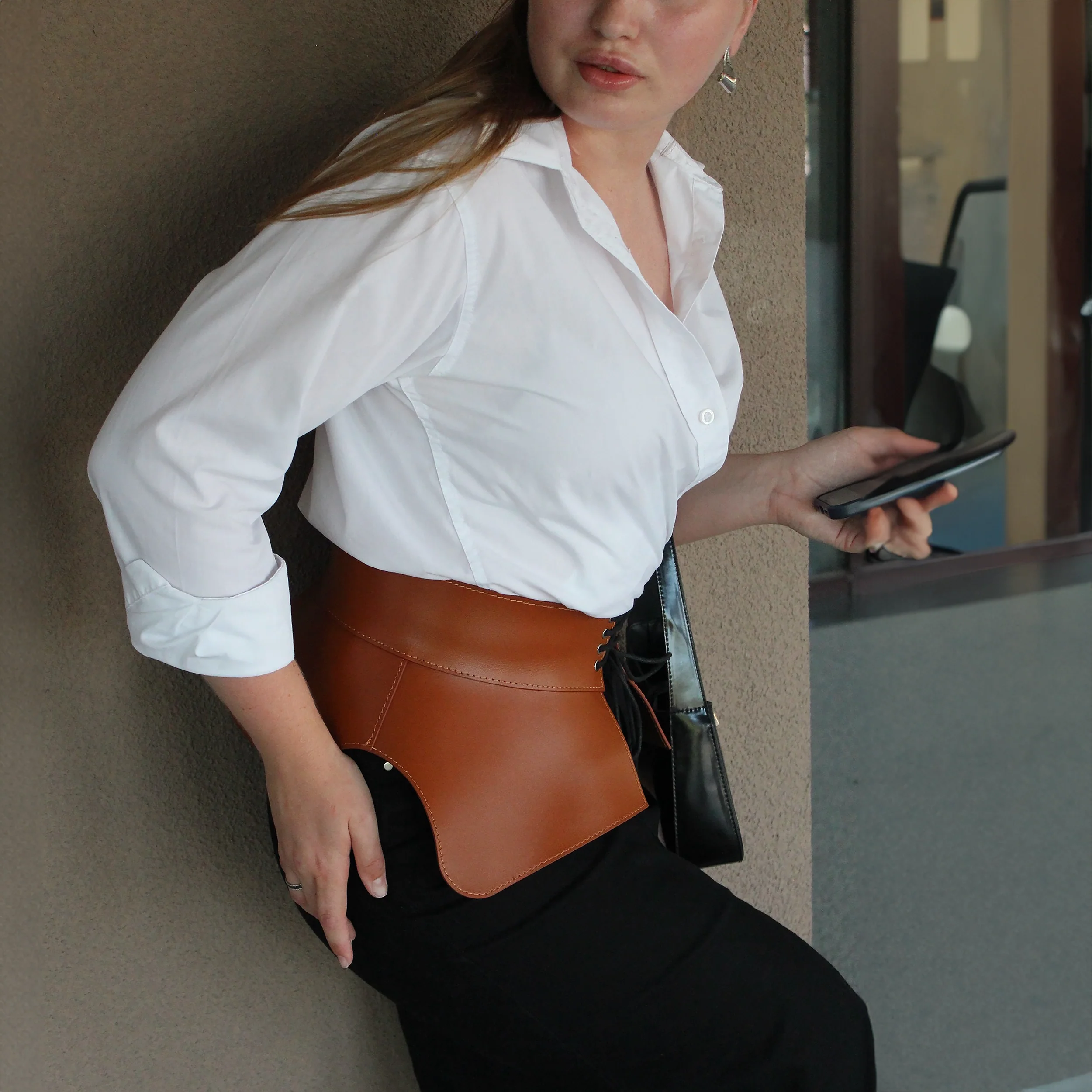 Leather Peplum Belt CELESTE - Image 10