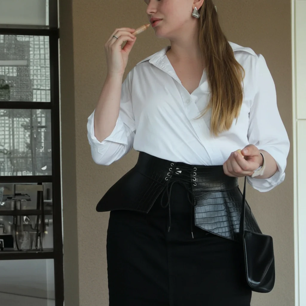 Leather Peplum Belt CELESTE - Image 17