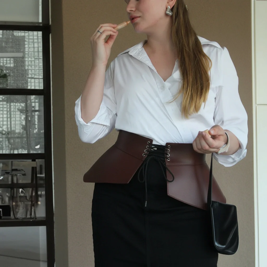 Leather Peplum Belt CELESTE - Image 18