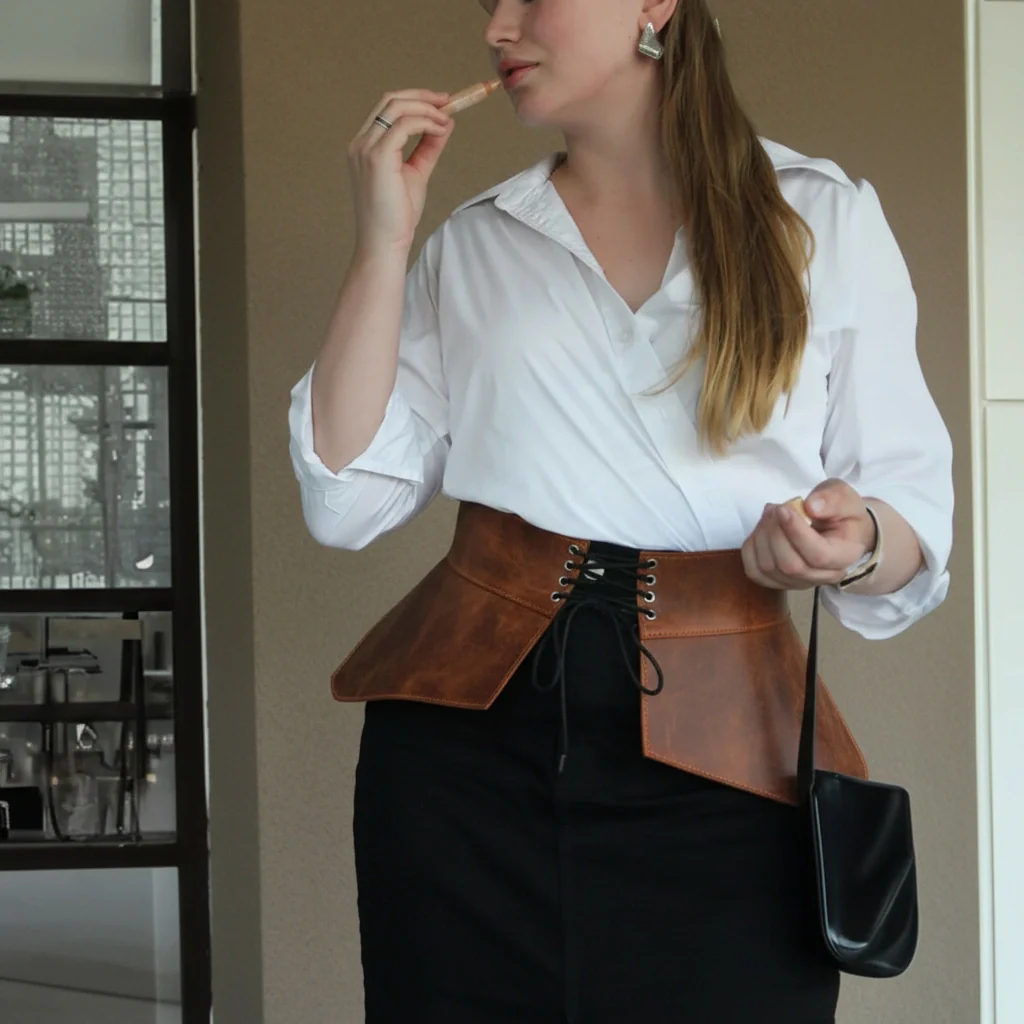 Leather Peplum Belt CELESTE - Image 19