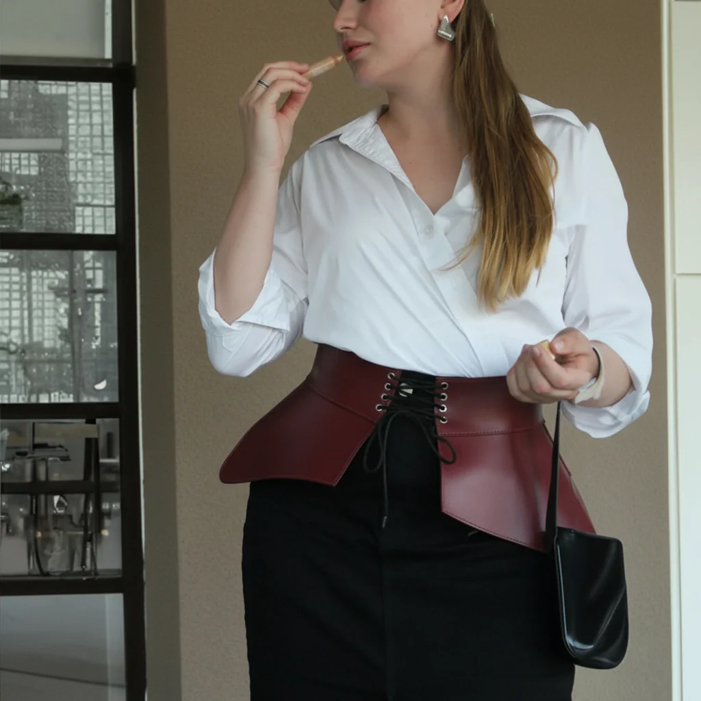 Leather Peplum Belt CELESTE - Image 20