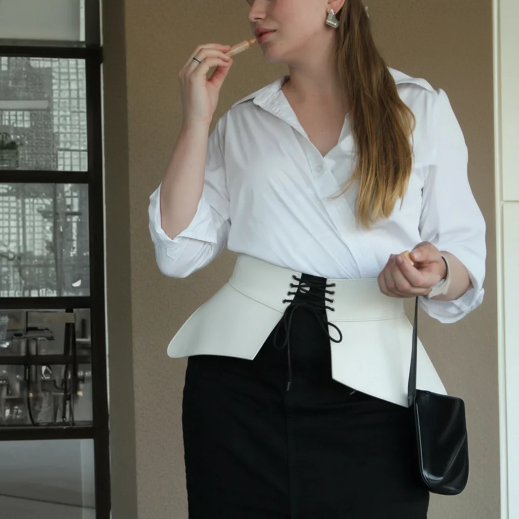 Leather Peplum Belt CELESTE - Image 21