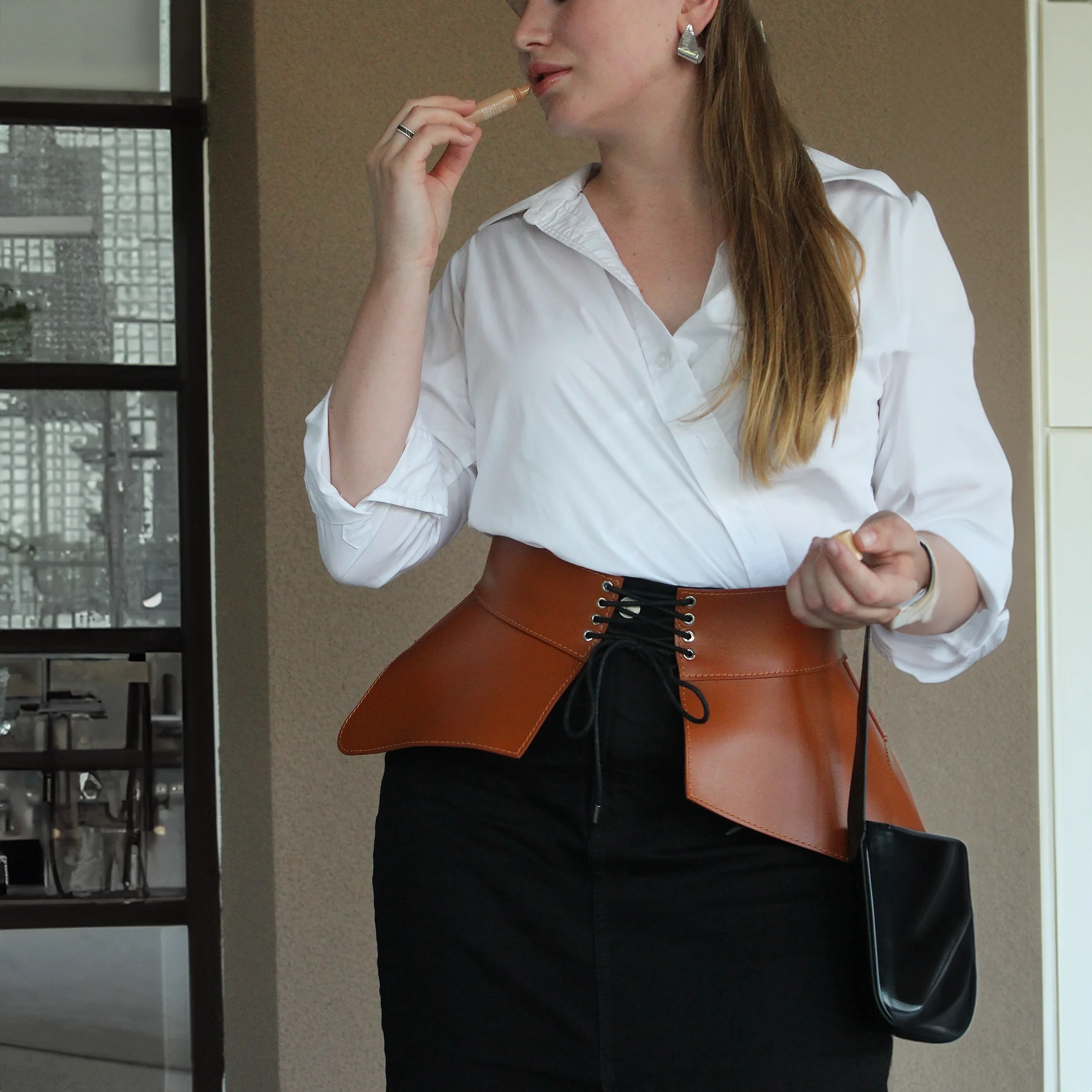Leather Peplum Belt CELESTE - Image 9