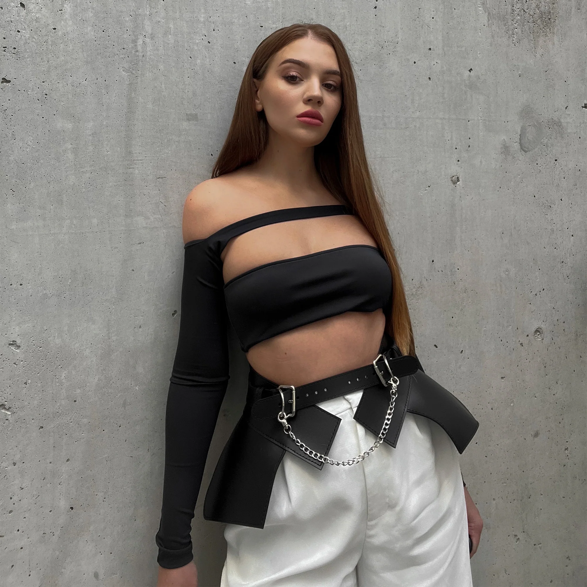 Leather Peplum Skirt With Chain ITALY - Image 10