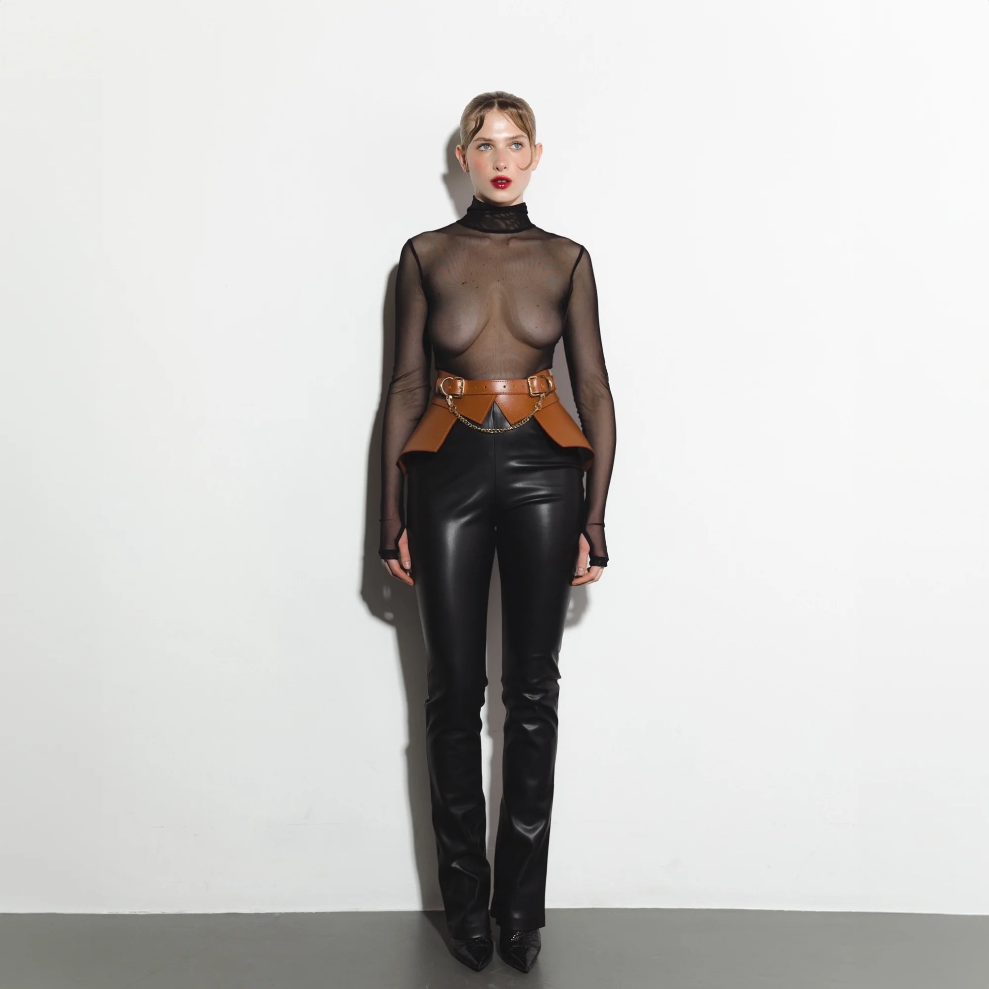 Leather Peplum Skirt With Chain ITALY - Image 11
