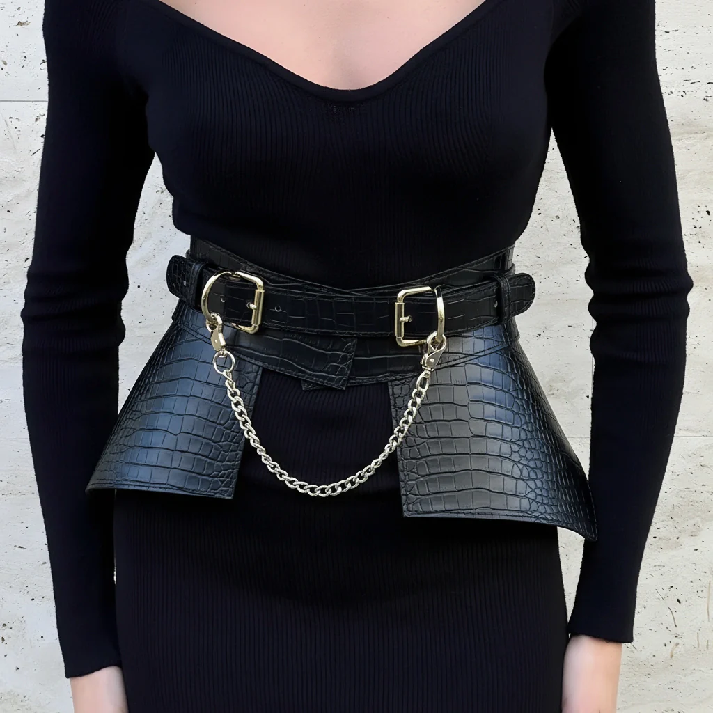 Leather Peplum Skirt With Chain ITALY - Image 16
