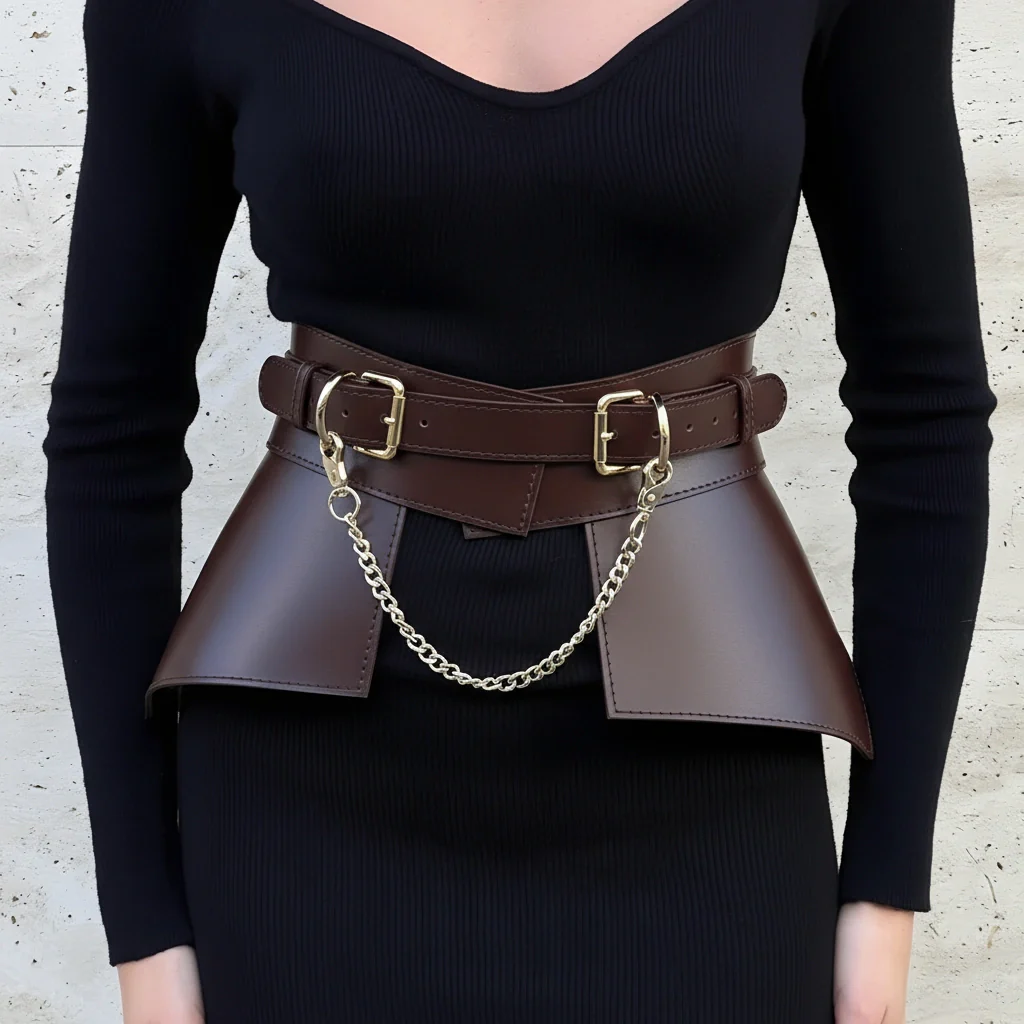 Leather Peplum Skirt With Chain ITALY - Image 17