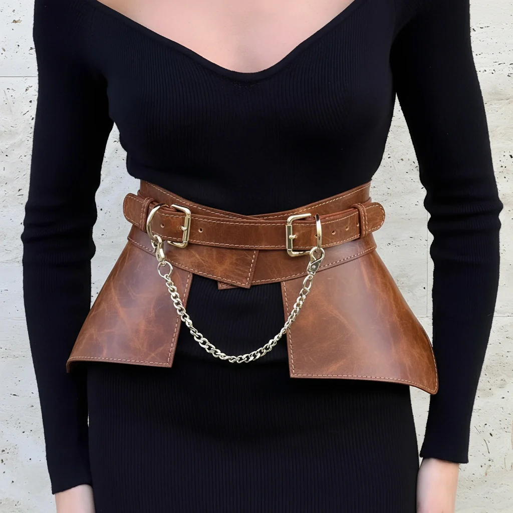 Leather Peplum Skirt With Chain ITALY - Image 18