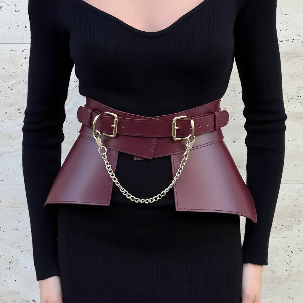 Leather Peplum Skirt With Chain ITALY - Image 19