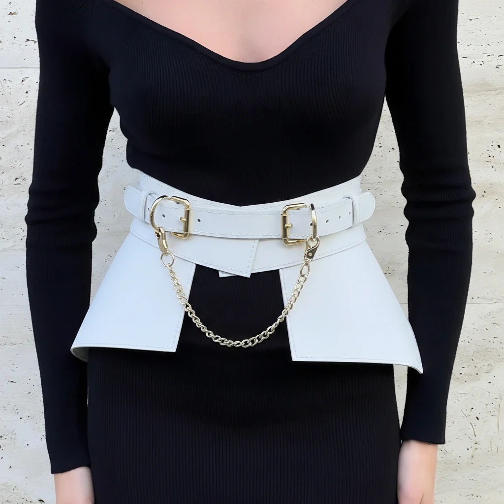 Leather Peplum Skirt With Chain ITALY - Image 20