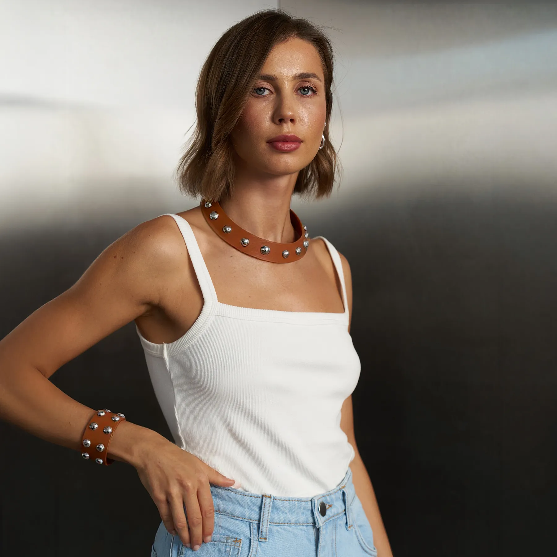 Leather Set Choker and Bracelet Neri - Image 10