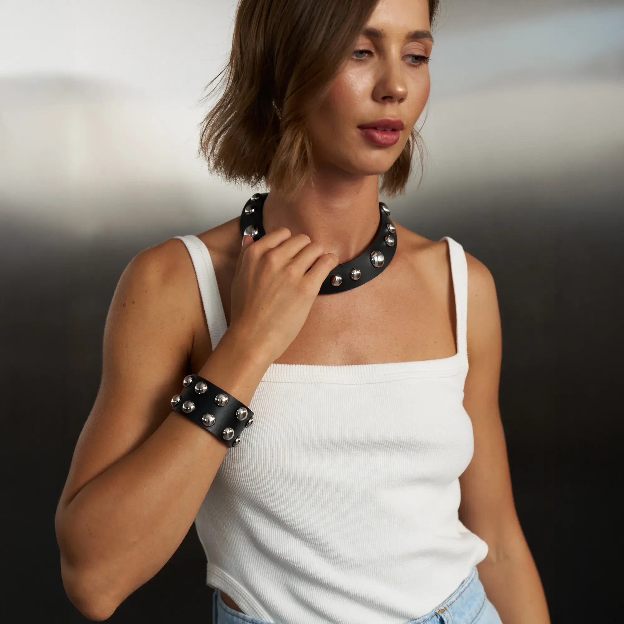 Leather Set Choker and Bracelet Neri - Image 11