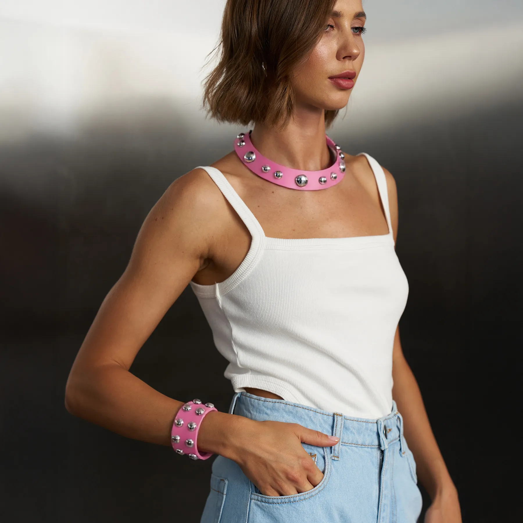 Leather Set Choker and Bracelet Neri - Image 8
