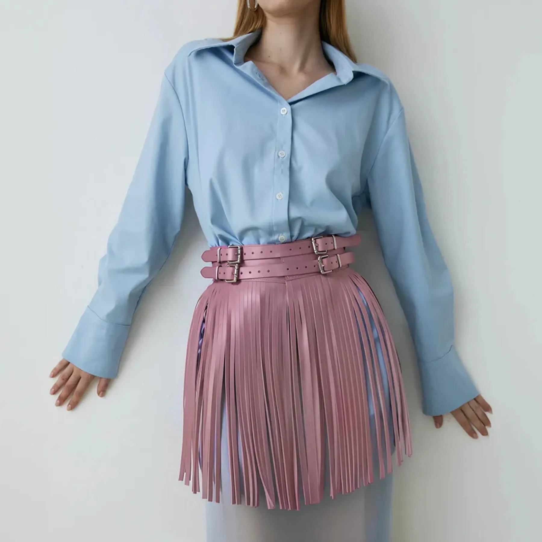 Leather Short Fringe Skirt ARGO - Image 4
