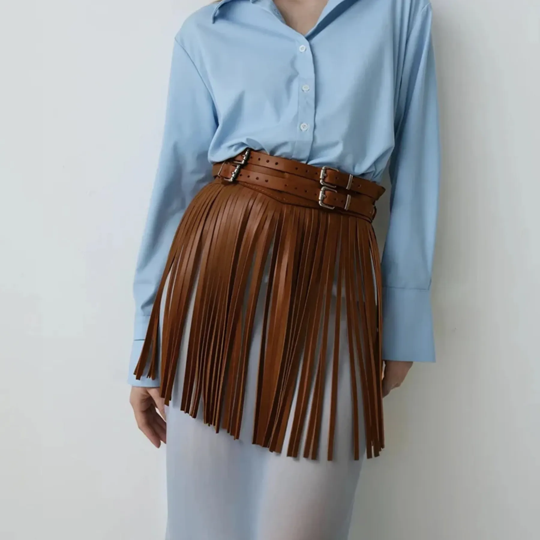 Leather Short Fringe Skirt ARGO - Image 8